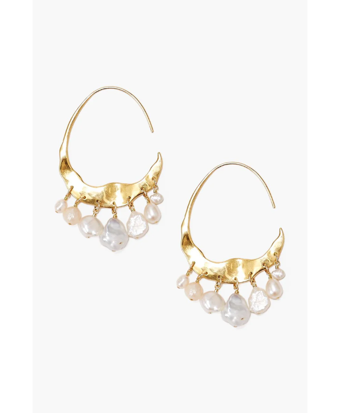 Crescent White Pearl And Gold Hoop Earrings