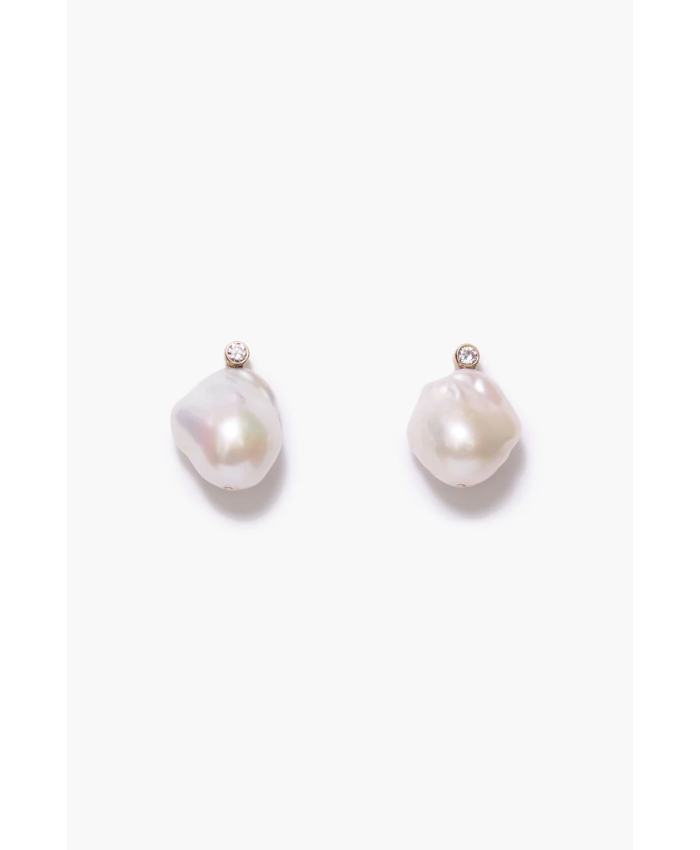 14k Diamond Baroque Earrings White Pearl
