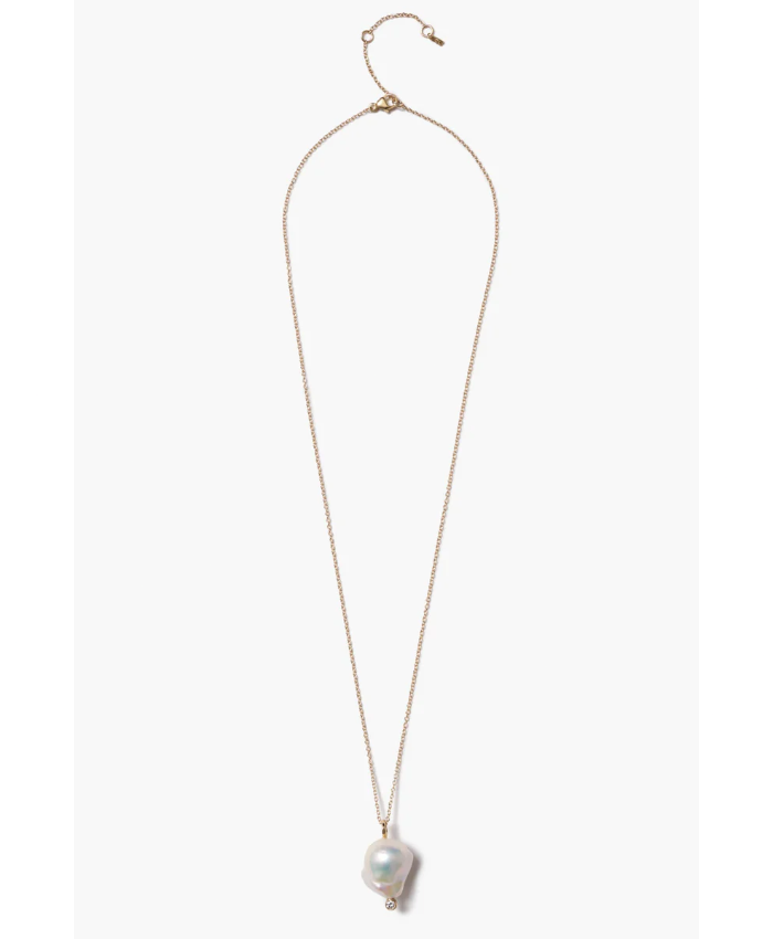 14k Diamond Baroque Necklace White Pearl