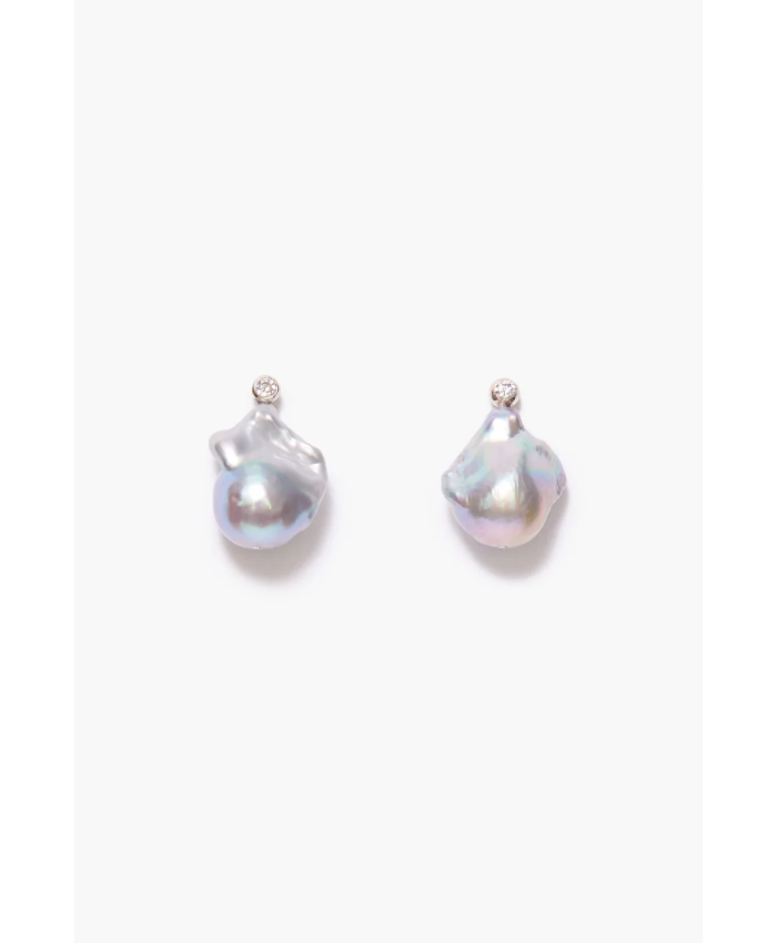 Diamond Baroque Earrings Grey Pearl