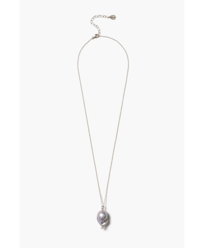 Diamond Baroque Necklace Grey Pearl