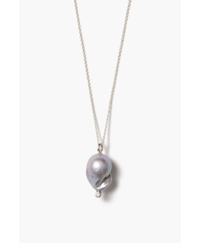 Diamond Baroque Necklace Grey Pearl