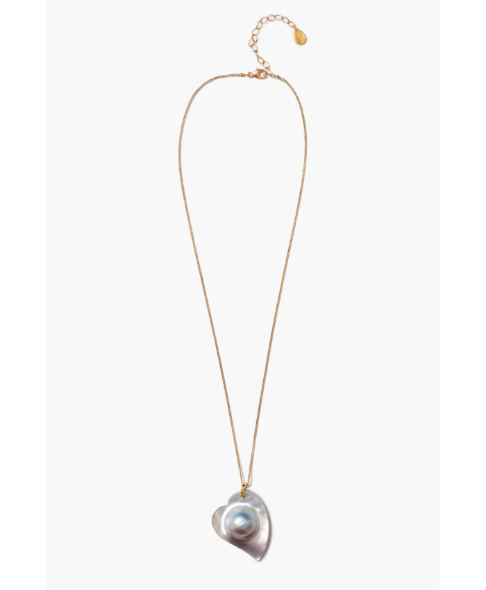 Mabe Heart Necklace Grey Pearl