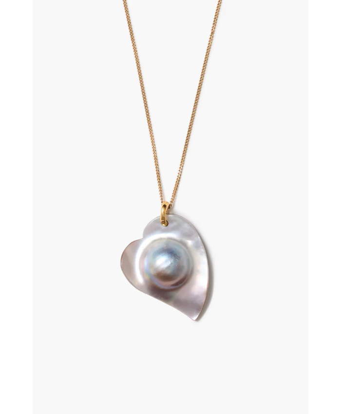 Mabe Heart Necklace Grey Pearl
