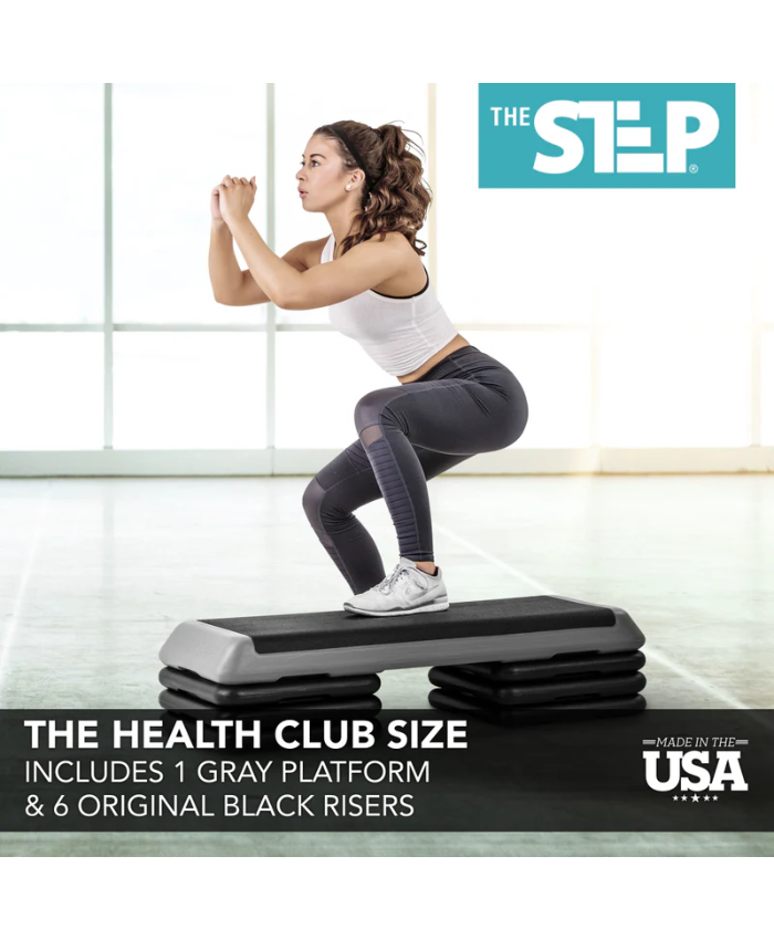 The Step Health Club Size Platform With Six (6) Original Risers - Grey