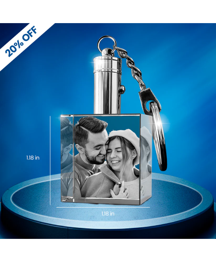 3D Crystal Photo Rectangle Keychain – LED Light Birthday Gift