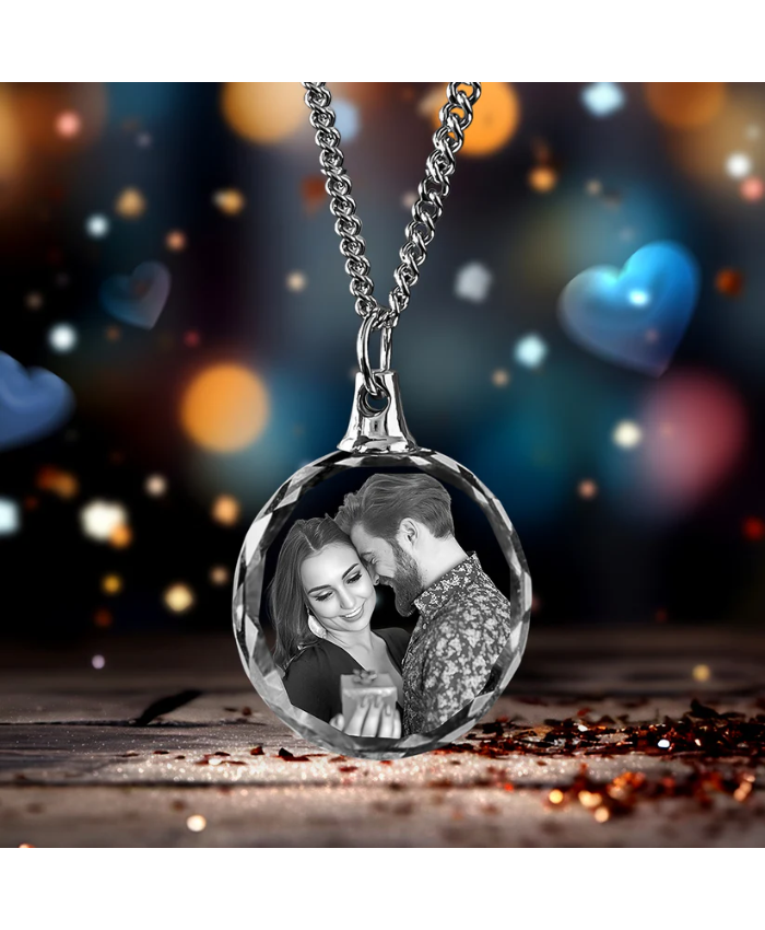 Anniversary Day 3D Crystal Round Necklace – Custom Gift For Women, Men