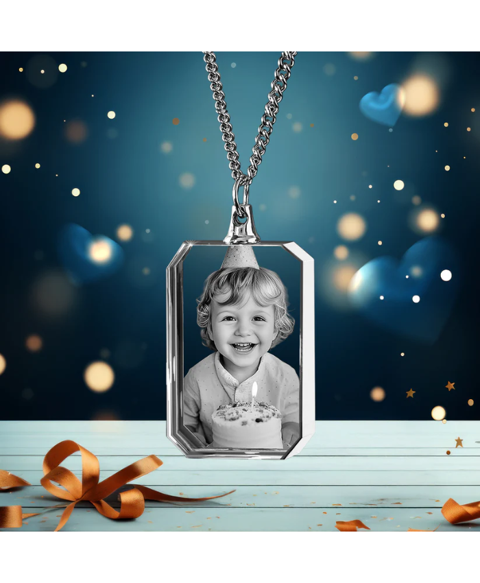 Birthday Gift 3D Crystal Square Necklace – Custom Gift For Women, Men