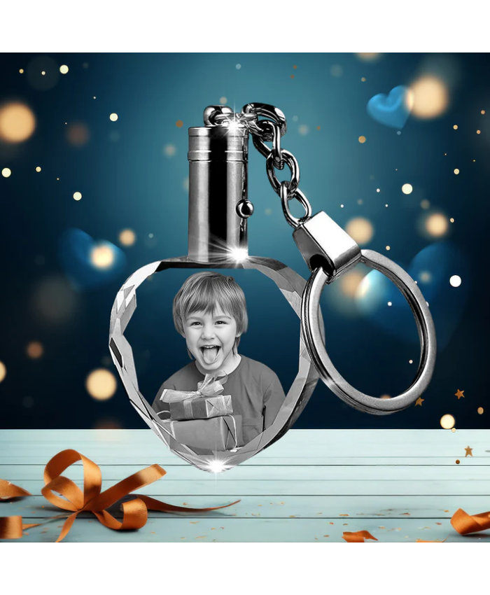 Crystal Photo Keychain With LED Light –Birthday Special