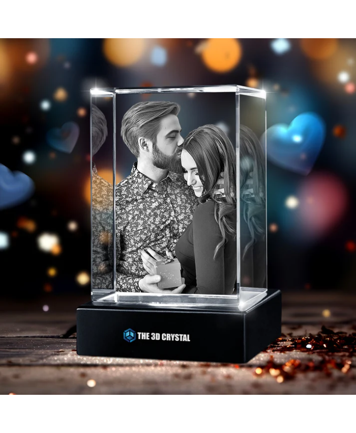 Custom 3D Crystal Cube Photo Frame with LED Lights – Anniversary Gift