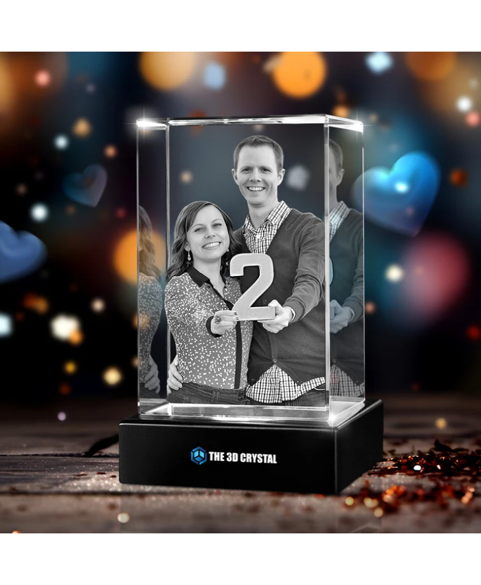 Custom 3D Crystal Cube Photo Frame with LED Lights – Anniversary Gift