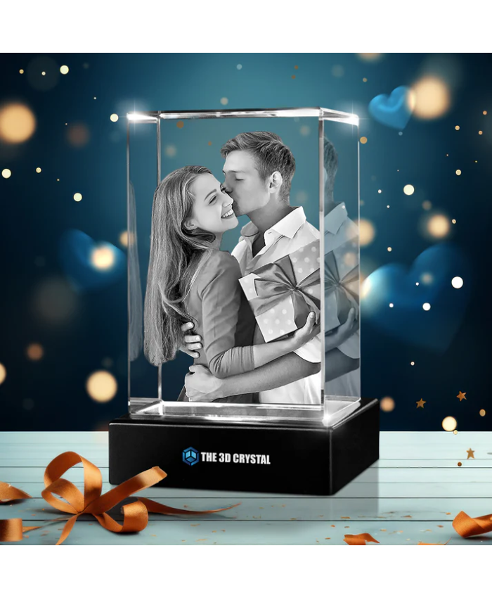 Custom 3D Crystal Cube Photo Frame with LED Lights – Birthday Gift