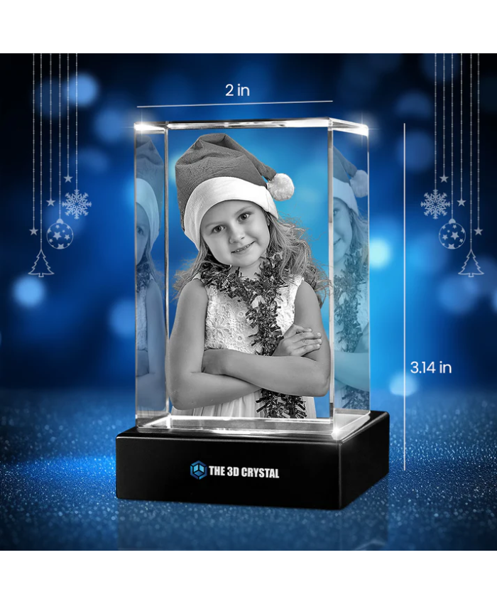 Custom 3D Crystal Cube Photo Frame with LED Lights – Christmas Gift