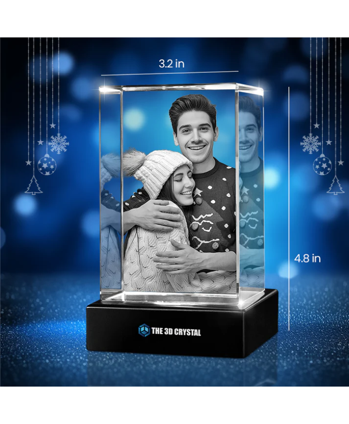 Custom 3D Crystal Cube Photo Frame with LED Lights – Christmas Gift