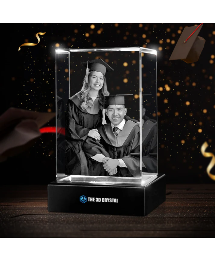 Custom 3D Crystal Cube Photo Frame With LED Lights – Graduation