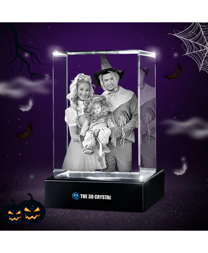Custom 3D Crystal Cube Photo Frame with LED Lights – Halloween