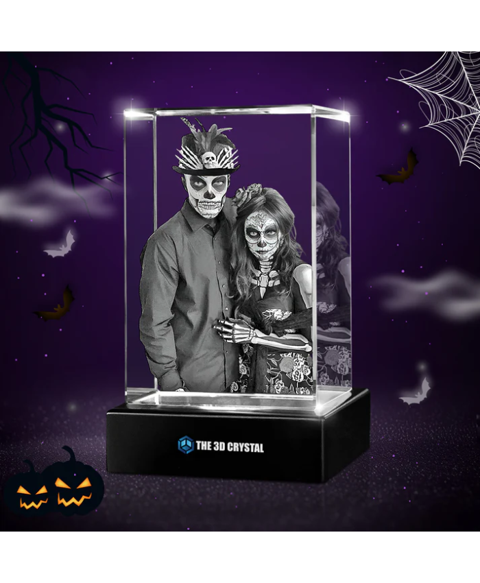 Custom 3D Crystal Cube Photo Frame with LED Lights – Halloween