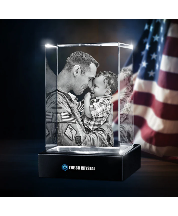 Custom 3D Crystal Cube Photo Frame with LED Lights – Independence Day Gift