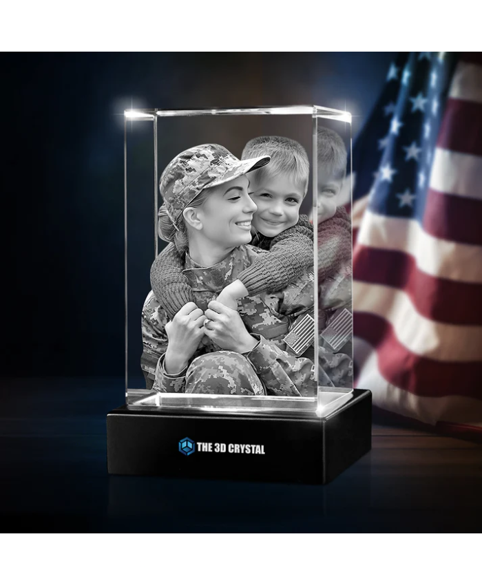 Custom 3D Crystal Cube Photo Frame With LED Lights – Independence Day Gift