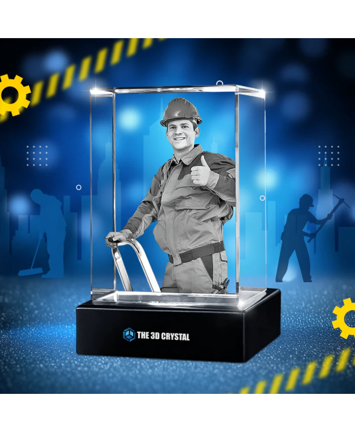 Custom 3D Crystal Cube Photo Frame with LED Lights – Labour day Gift