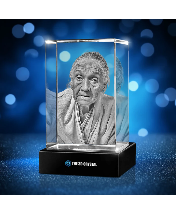 Custom 3D Crystal Cube Photo Frame with LED Lights – Memorial