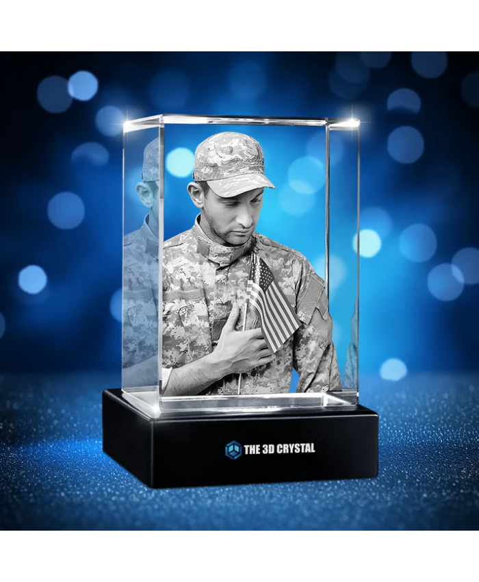 Custom 3D Crystal Cube Photo Frame With LED Lights – Memorial Day