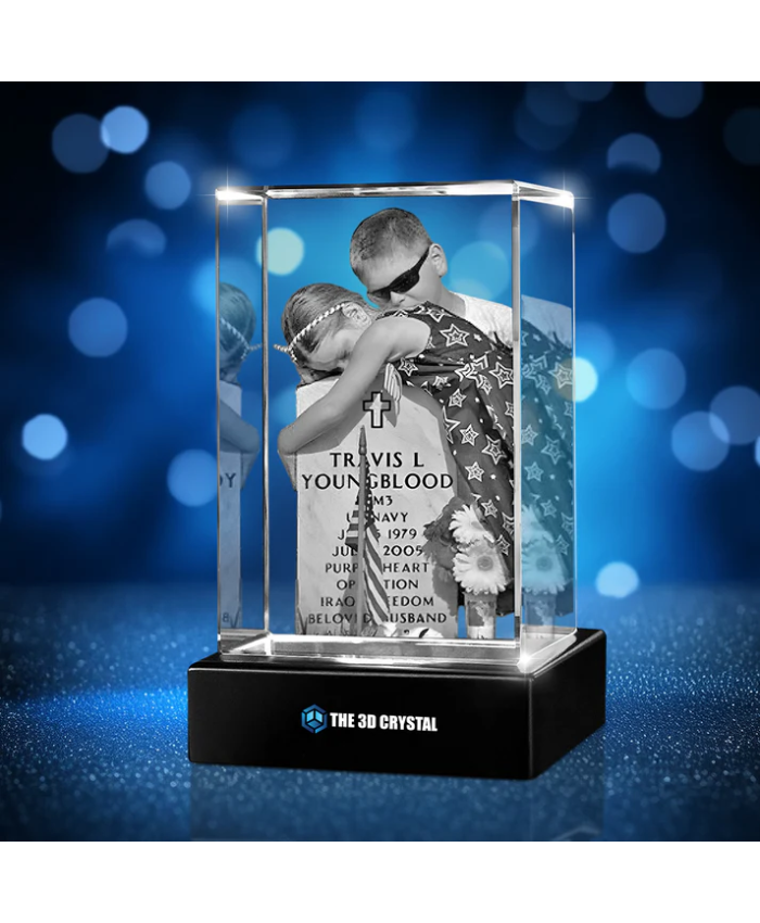 Custom 3D Crystal Cube Photo Frame with LED Lights – Memorial Day
