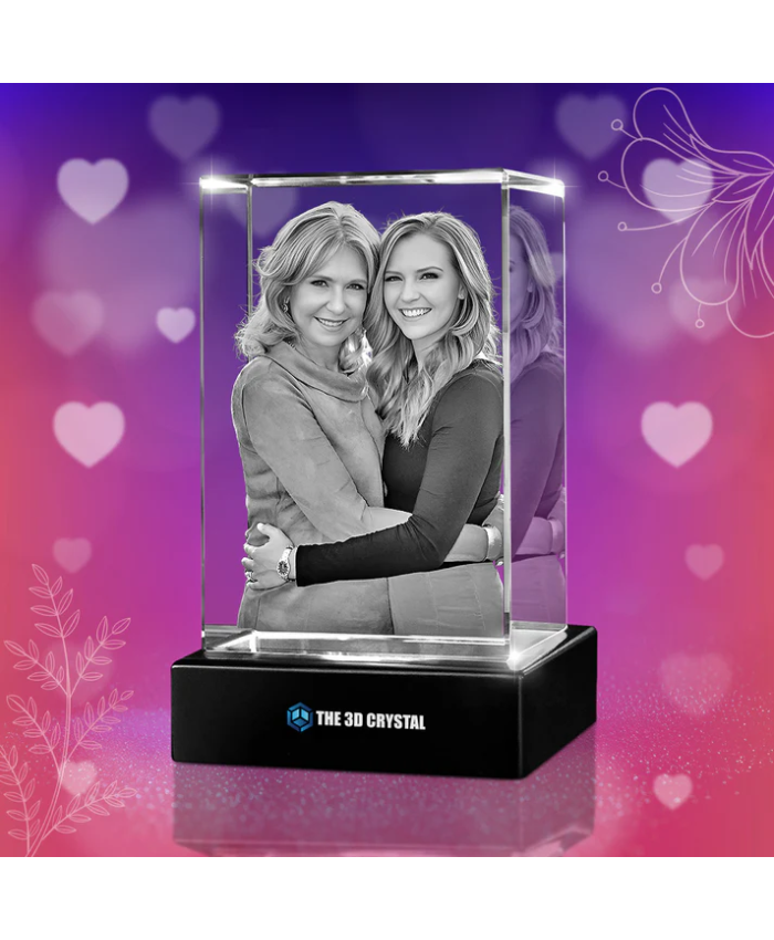 Custom 3D Crystal Cube Photo Frame with LED Lights – Mother's Day