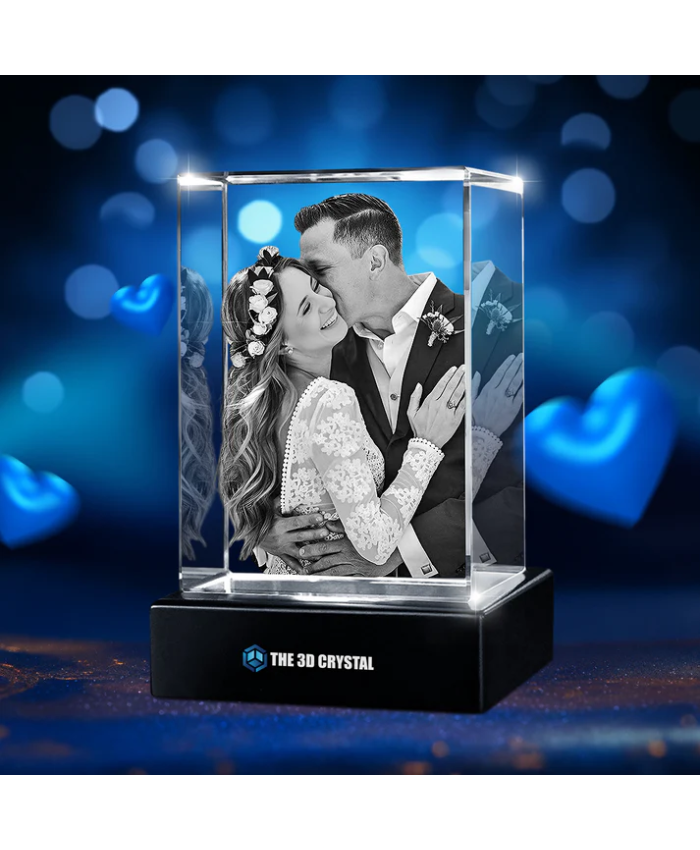 Custom 3D Crystal Cube Photo Frame With LED Lights – Wedding Day Gift
