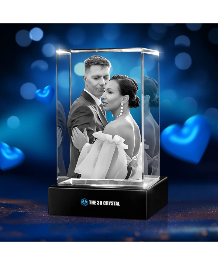 Custom 3D Crystal Cube Photo Frame with LED Lights – Wedding Day Gift