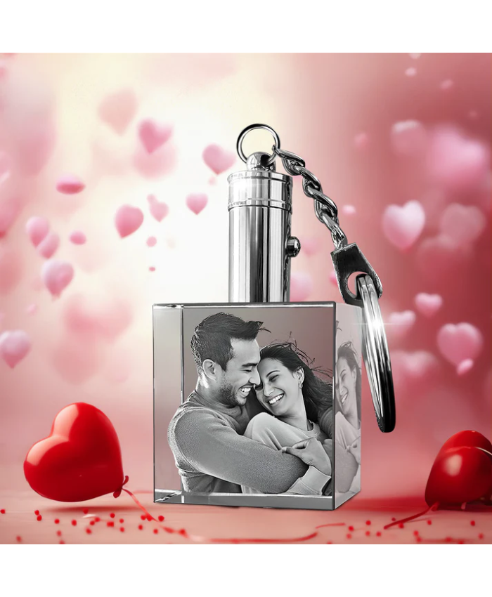 Custom 3D Crystal Photo Rectangle Keychain – Valentine Gift
