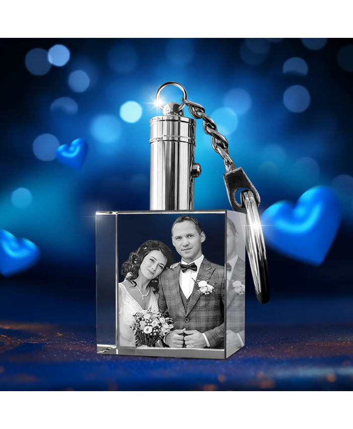 Custom 3D Crystal Photo Rectangle Keychain – Wedding Day Gift