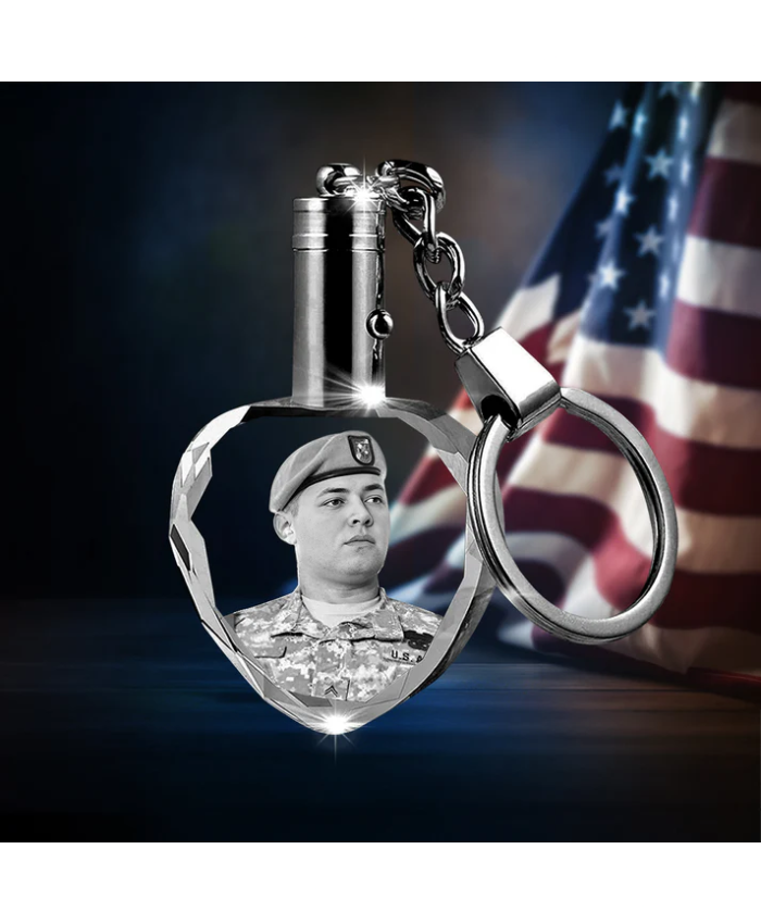 Custom Crystal Photo Keychain With LED Light - Independence Day