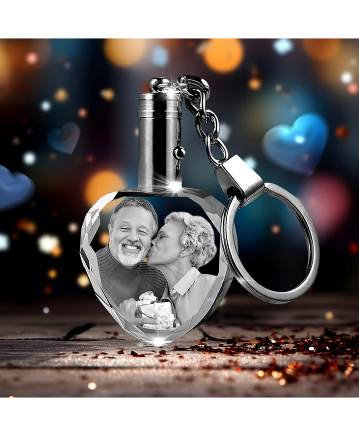 Custom Crystal Photo Keychain With LED Light - Anniversary Day