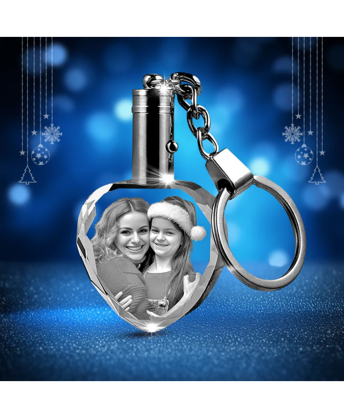 Custom Crystal Photo Keychain With LED Light - Christmas Day
