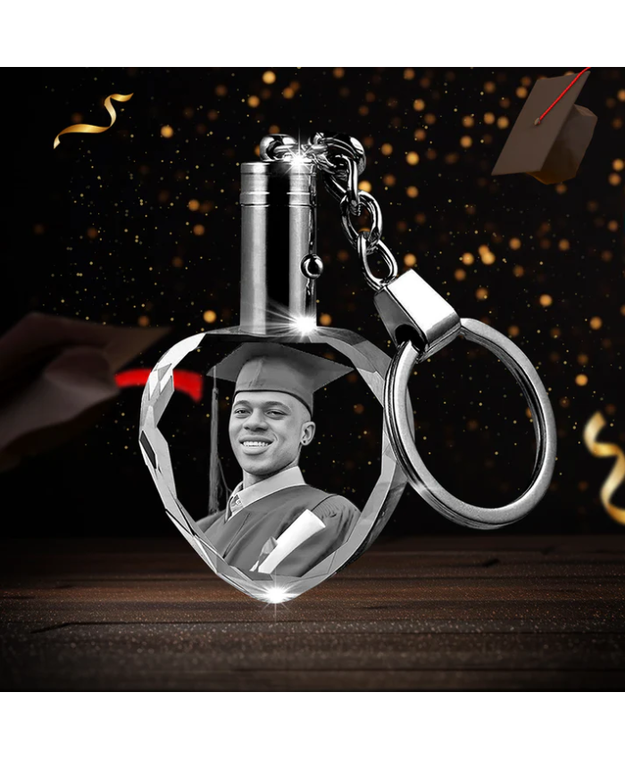 Custom Crystal Photo Keychain With LED Light - Graduation