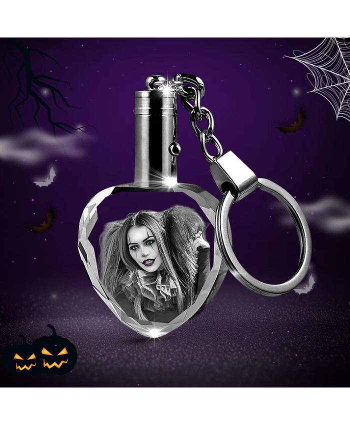 Custom Crystal Photo Keychain With LED Light - Halloween