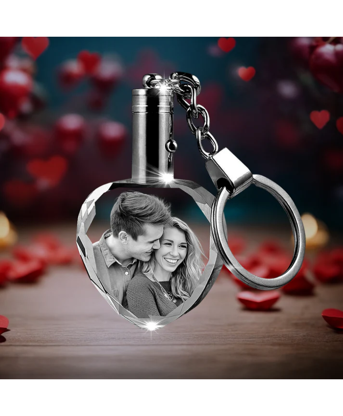 Custom Crystal Photo Keychain With LED Light - Love Series