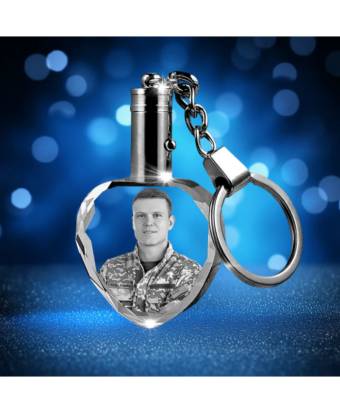 Custom Crystal Photo Keychain With LED Light - Memorial Day