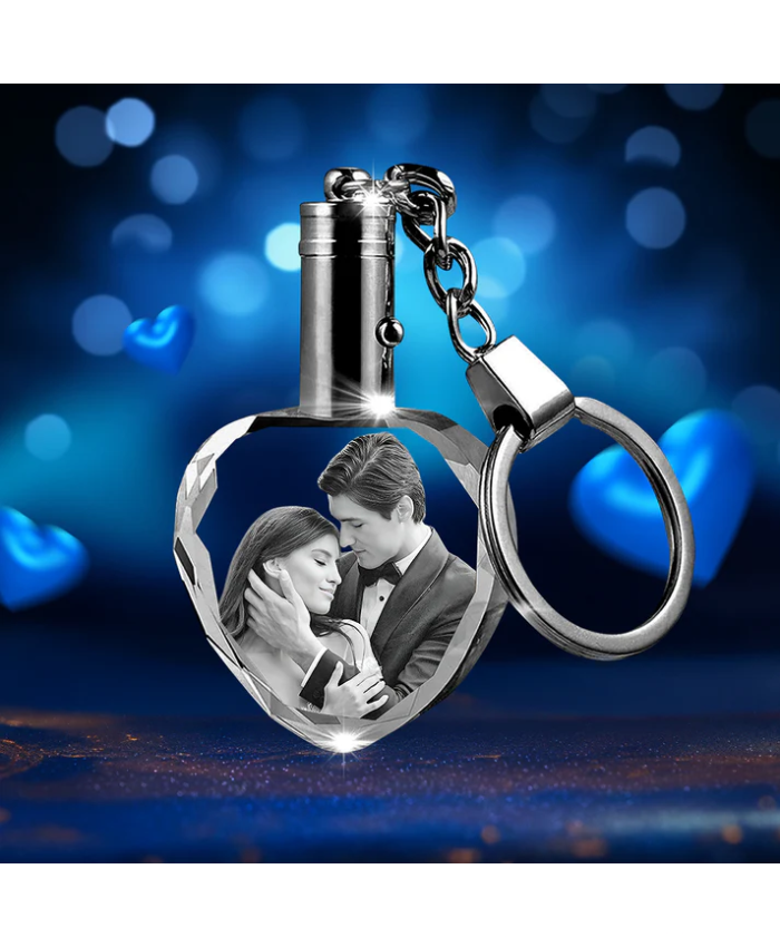 Custom Crystal Photo Keychain With LED Light – Wedding Day Gift