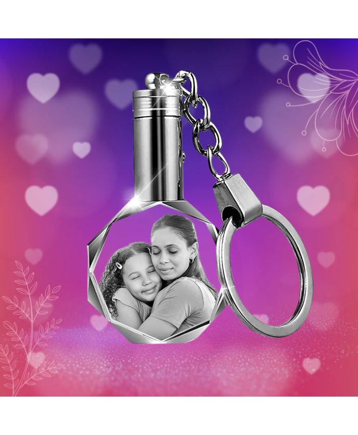 Custom Crystal Photo Keychain With LED Light –Mother's Days Gift