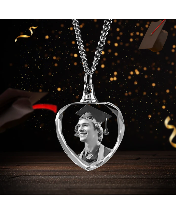 Graduation Heart-Shaped 3D Crystal Necklace