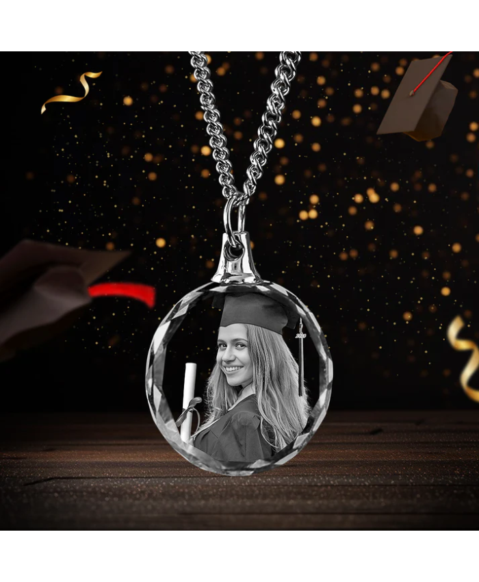 Graduation 3D Crystal Round Necklace – Custom Gift For Women, Men