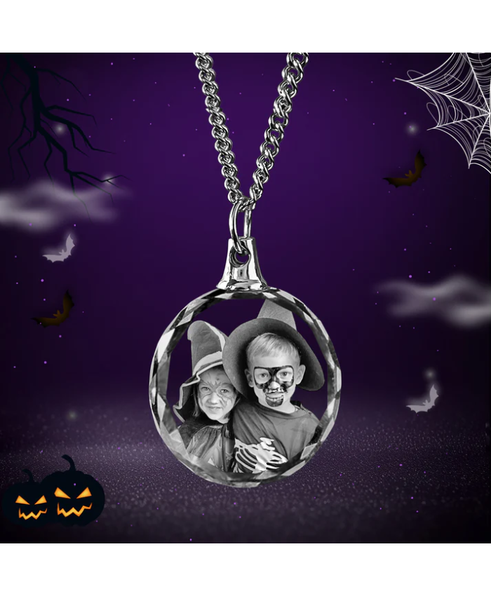Halloween 3D Crystal Round Necklace – Custom Gift For Women, Men