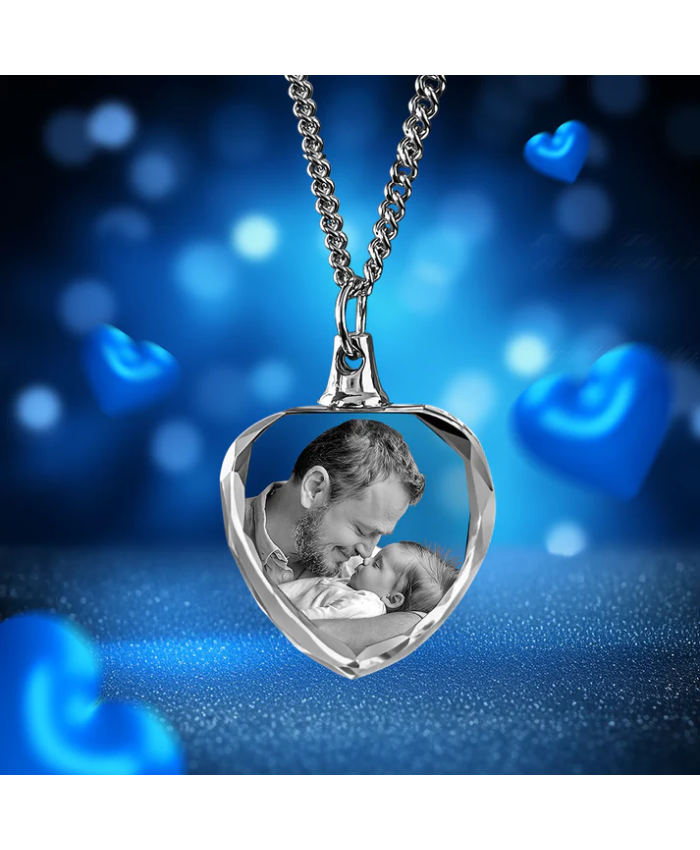 Heart-Shaped Crystal Photo Necklace – Father's Day Gift
