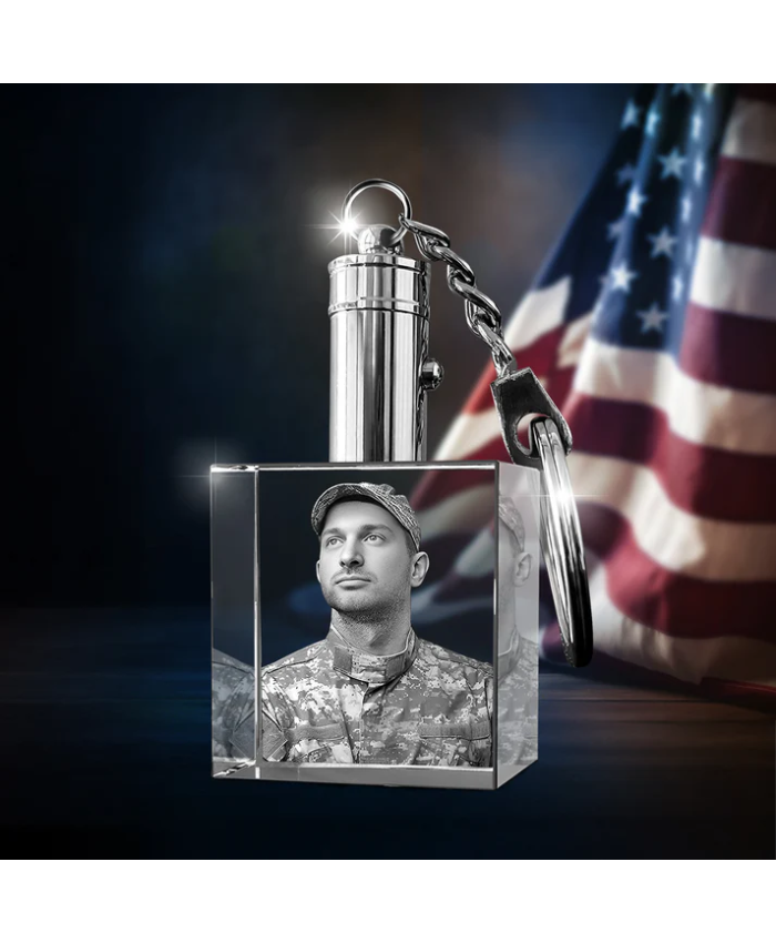Independence Day Custom 3D Crystal Photo Keychain