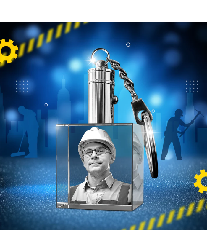 Labour Day Custom 3D Crystal Photo Keychain