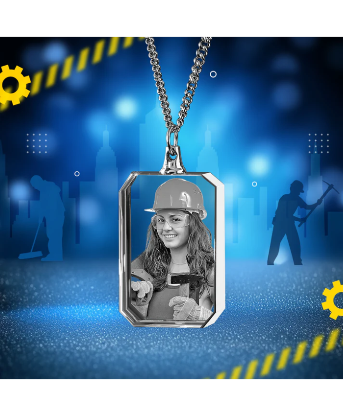 Labour Day Square-Shaped 3D Crystal Necklace