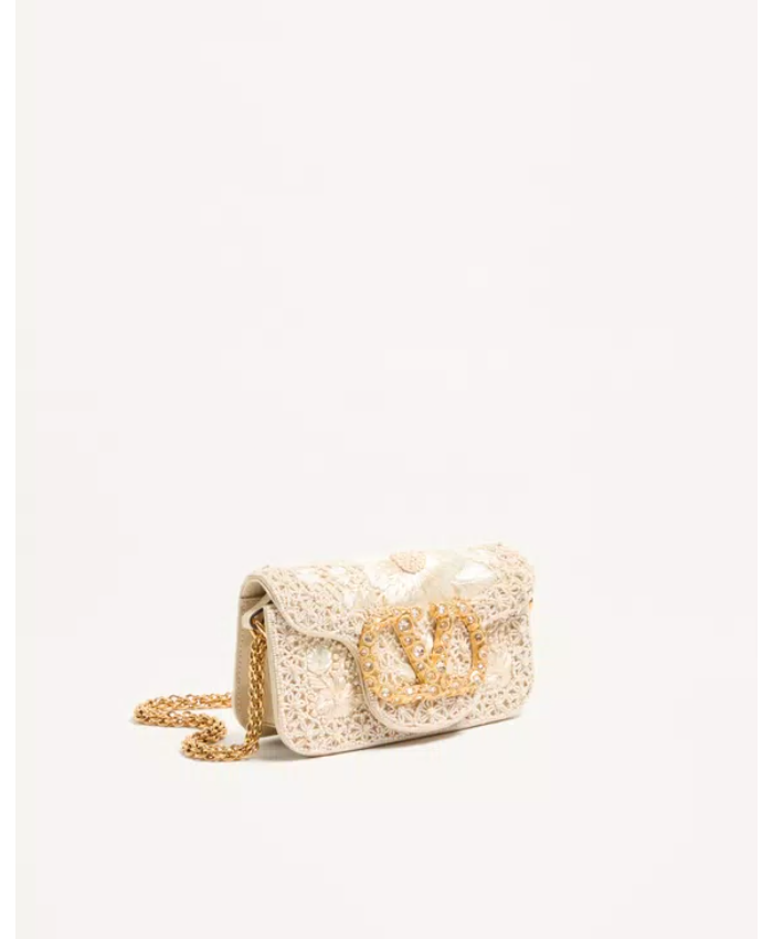 Valentino Garavani Locò Small Embroidered Shoulder Bag With Jewel Logo