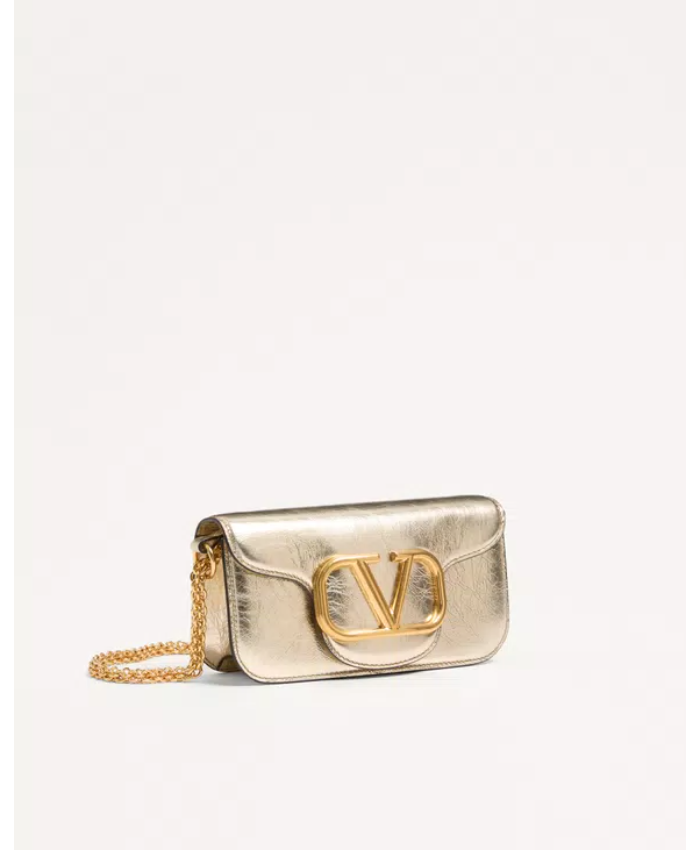 Small Valentino Garavani Locò Metallic Calfskin Shoulder Bag
